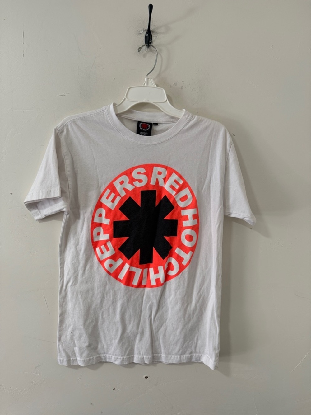 White Short-Sleeve Graphic Tee with Red & Black Logo
